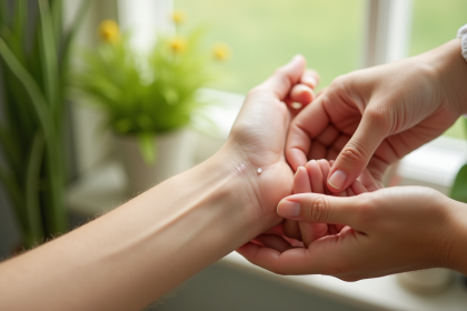Application de gel herbal sur une petite griffure
