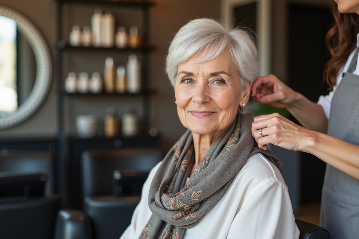 Styliste coiffant une femme dans un salon moderne