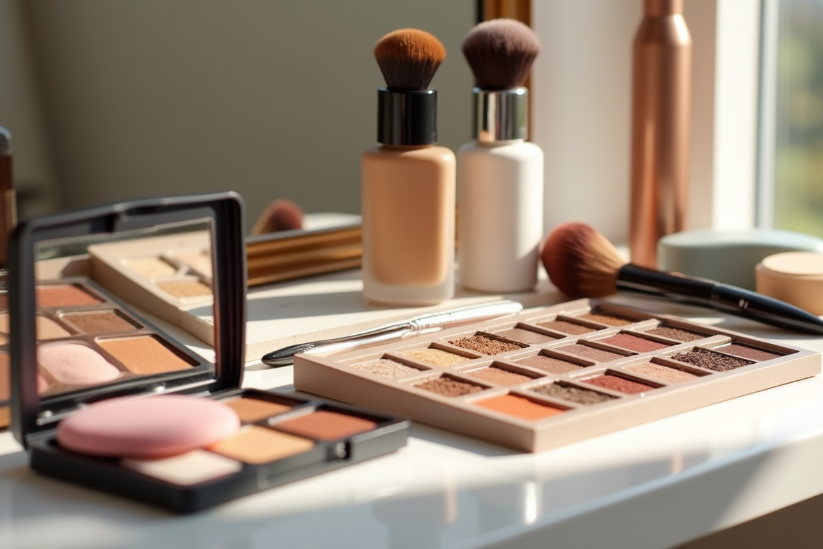 Coiffeuse élégante avec outils de maquillage essentiels