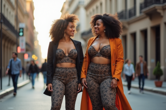 Femme confiante en legging à motif dans la rue urbaine