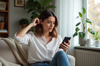 Femme assise près d'une fenêtre regardant un calendrier lunaire