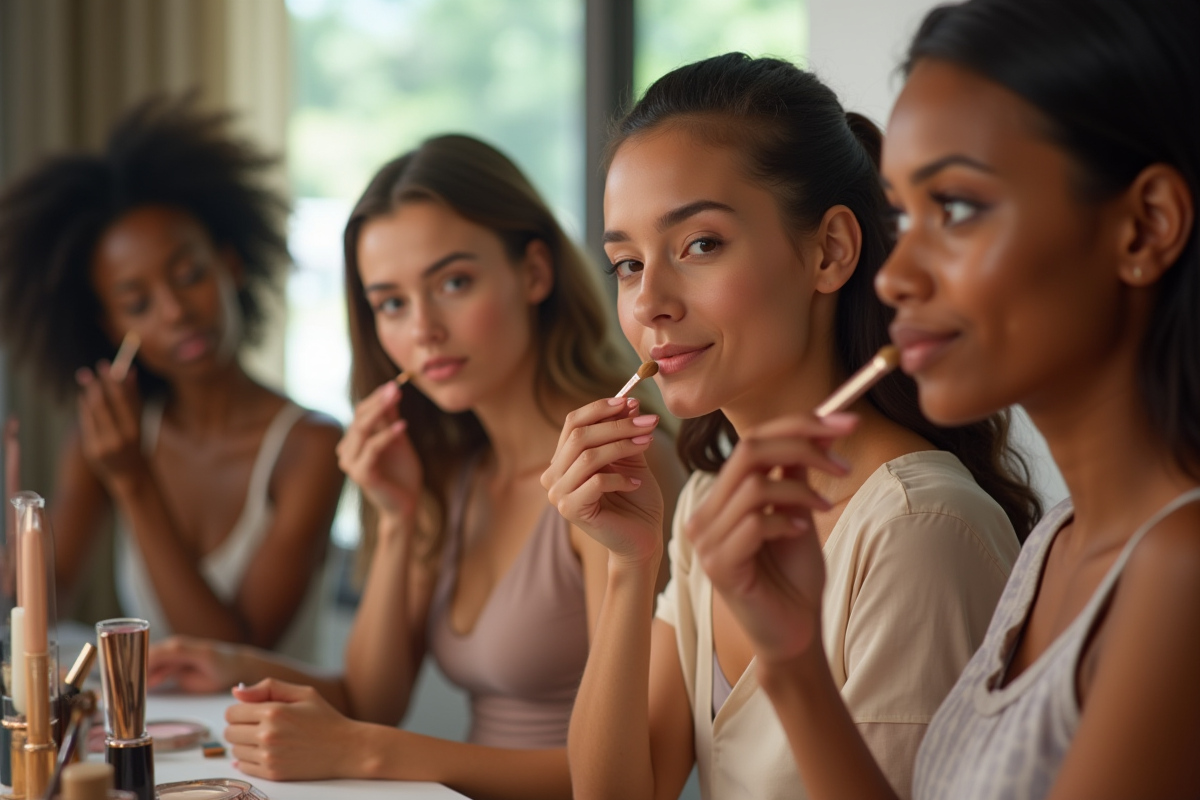 Groupe de femmes appliquant du maquillage naturel