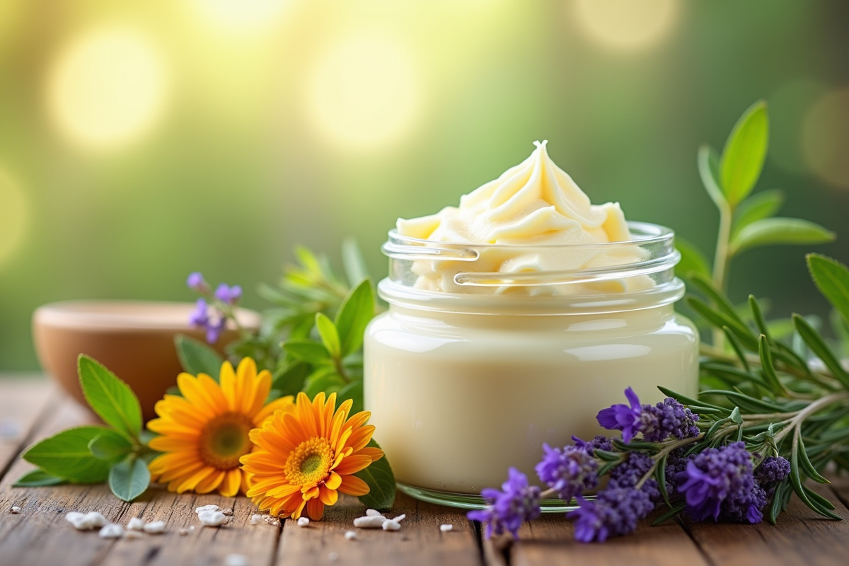 Pot de creme naturel entouré d