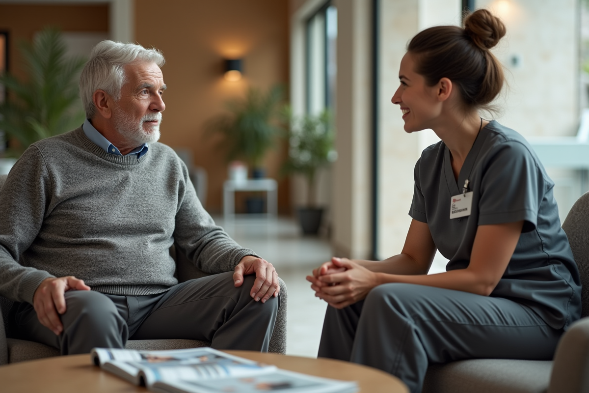 Patient et masseuse discutent dans une salle d