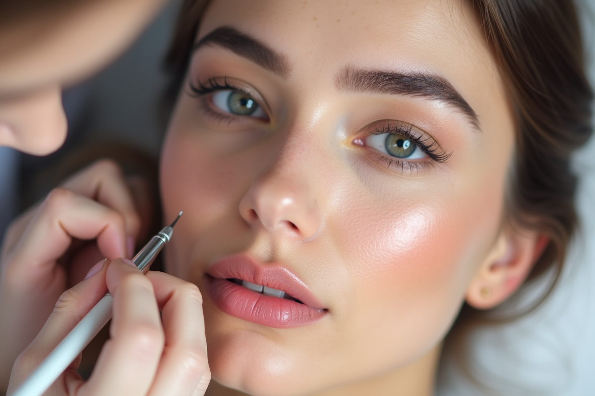 Détails de sourcils et lèvres après maquillage permanent
